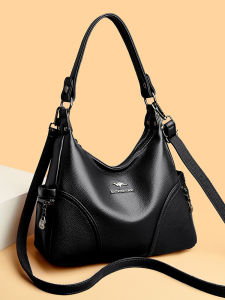 Soft Top Layer Cowhide Leather Moon Shaped Womens Crossbody Bag Large Capacity Tote Bag Fashionable Matron Bag Kaifefini