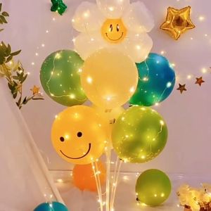 Daisy Party Balloon Stand With Base For Table 9pcs Happy Birthday Printed Latex Balloons Party Decorations Set
