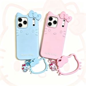 Sanrio | Sweet Gift Girls Cute Cartoon For Hello Kitty Silicone Anti-slip With Pendant Phone Case For IPhone 17 16 15 14 Plus 13 Pro Max