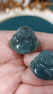 Mặt dây chuyền kiểu ngài Di Lặc đá cẩm thạch ngọc lam size 25x26mm phong thuỷ tài lộc may mắn không kén mệnh | Hoa Minh Gem