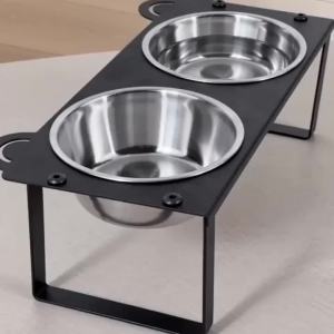 Elevated Cat Food Water Bowls 2 Stainless Steel Bowls with Metal Stand 15° Tilted Raised Cat Feeding and Water Bowls Pet Puppy