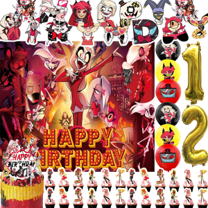 Hazbin Hotel Theme Birthday Party Supplies Movie Hazbin Hotel Balloon Cupcake Topper Banner Background Baby Shower Gift Props