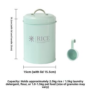 European Vintage Style Iron Art Sealed Rice Bucket 5kg Flour Barrel with Sealing Ring Moisture Proof Rust Proof Sun Protection Spoon Included