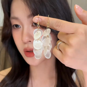 Beach Vacation Style Long Tassel Earrings Unique Design Luxury Light Elegant Drop Earrings Korean Fashion Alloy Geometric Women