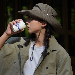 OKLA high quality Western cowboy hat bucket hat outdoor sun protection hat female climbing sun male shading basin hat big brim climbing hat hiking