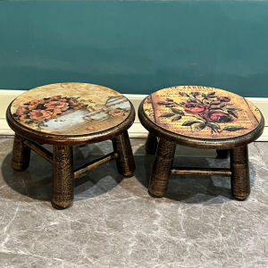 Rustic American Country Wooden Stool Baby Chair Cute Childrens Cartoon Low Board round Stool Vintage Artistic Design