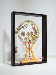 Double-Sided Transparent Wedding Gift New Bride Chinese Style round Fan Storage Picture Frame Rectangle Wood Material Customizable