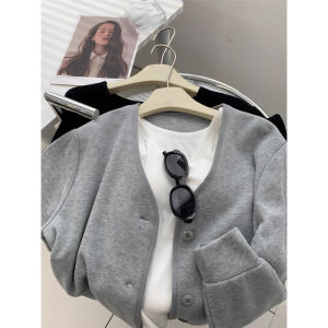 Design Sensation Single Button V-Neck Loose Fit Womens Sweatshirt Cardigan Korean Style Autumn Fashion Slimming Versatile Outerwear