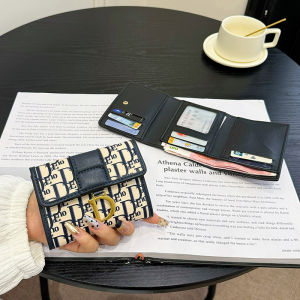 Luxurious Long Wallet for Women Retro Card Holder Foldable D Letter Short Money Clip Youth PU Leather Soft Surface Korean Style