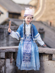 Spring New Arrival Childrens National Costume Hanfu Girls Traditional Clothing Ethnic Minority Style Long Sleeve Embroidered