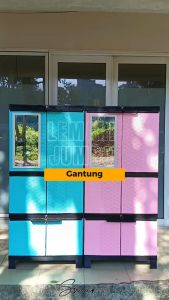 Lemari Plastik 4 Susun Jumbo Rak Gantung Baju Pakaian Serbaguna Cermin Full Kunci Multifungsi Murah Awet Kokoh AP