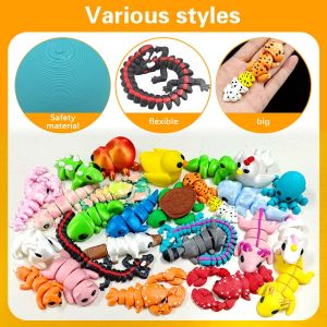1pc Art Deco Flexible Joints 3D Printed Unicorn Statue LLobster Themed Plastic Sculpture Water and land animals Creative Gift