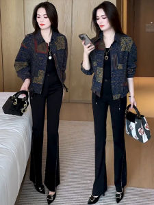 เสื้อเชิ้ตผู้หญิงทรงหลวมพิมพ์ลายแฟชั่นฤดูใบไม้ร่วงปี 2024 เสื้อคลุมกันหนาวสั้นทรงเข้ารูปสำหรับผู้หญิงไซส์เล็ก เสื้อเชิ้ตคอโปโลแขนยาว