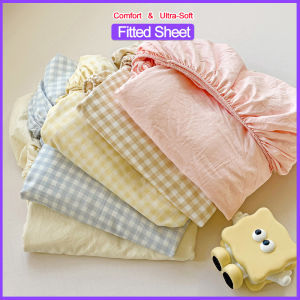 High Quality Hypoallergenic Fitted Sheet 1Pc - Pre-washed Soft Touch Wrinkle Free Anti-Slip Breathable Plaid Pattern Deep Pocket