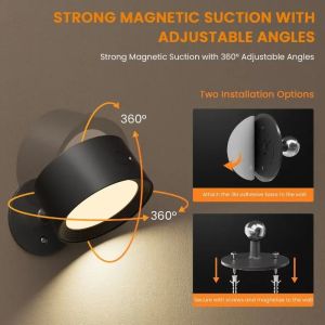 RGB LED Wall Lamp 9 Colors 360° Rotation Up Down Light Remote Control Rechargeable Wireless Night Light for Bedroom Reading
