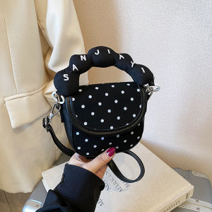 Childrens Mini Polka Dot Suede Crossbody Bag Girls Trendy Fashion Autumn Winter Handbag Casual Solid Color Soft Handle Bag