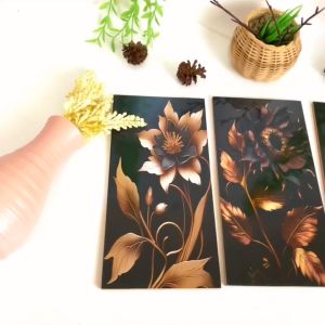 RUNABEE HIASAN DINDING 15X30CM DEKORATIF WALL ART FLOWER FLORAL BLACK AND GOLD KAYU DEKORASI POSTER