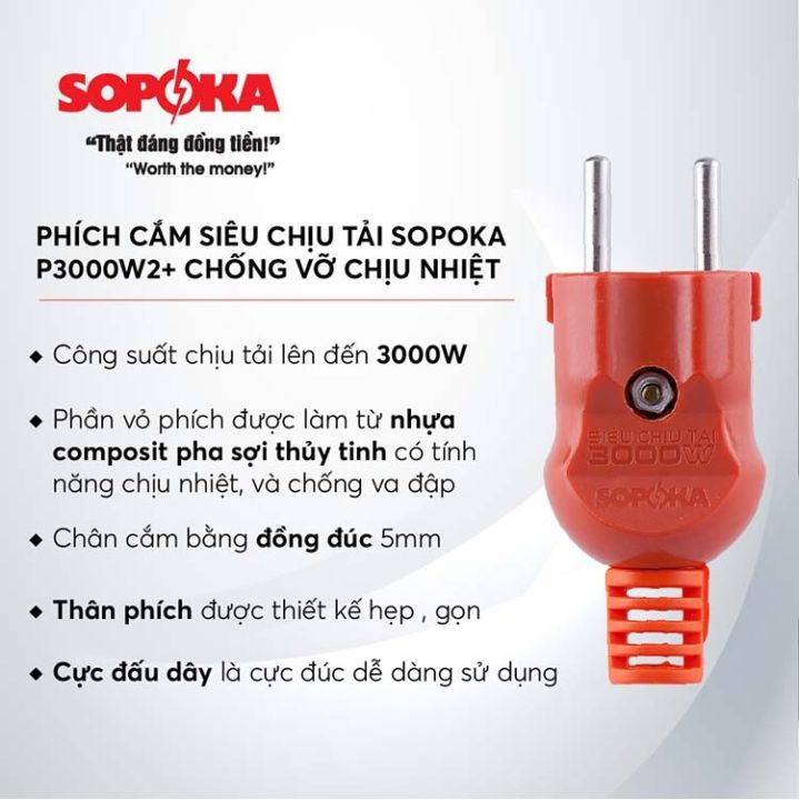 [CHÍNH HÃNG] Phích cắm Siêu chịu tải SOPOKA P3000W2+- chống vỡ, chịu ...