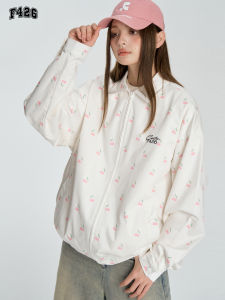 F426 Store Cherry Pattern Long Sleeve Jacket Embroidered Letter Full Print Casual Loose Fit Mens Coat Autumn New Style