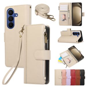 Crossbody Wrist Strap Flip Cards Solt Wallet Leather Phone Case for Samsung Galaxy Z Fold 8 Ultra 7 6 5 4 3 5G Protective Cover