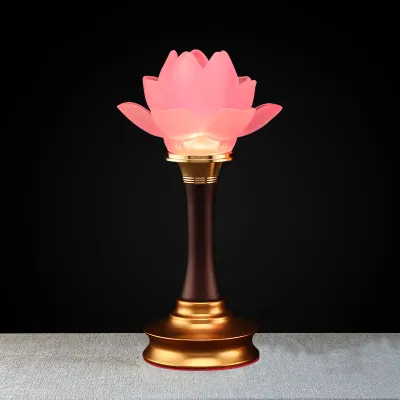 Lotus Lamp Long Burning LED Light for Living Room Pink Flower Artificial Crystal Lotus Flower Lamp Buddhist Altar Decoration