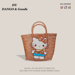 Adorable Hello Kitty Woven Basket Handbag Large Capacity Womens Tote Bag for Work Youthful Style Double Handle Soft PVC Strap