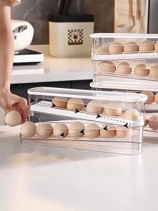 【Full Transparent】2 Layer Roll Egg Storage 2 Tier Egg Rack Tray Automatic Rolling Egg Holder Egg Organizer Simpan Telor Bekas Telur Bekas Mengawet