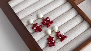 [128] [平安喜乐] Peace and Happiness Chinese New Year Style! Lacquered 925 Silver Needle Red Festive Earring