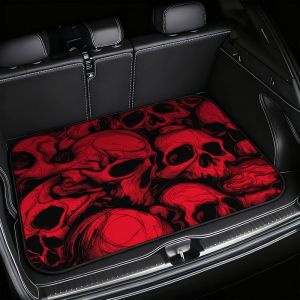 VIKAMA Đầu Lâu Đỏ Họa Tiết Gothic Thảm Cốp Xe Ô Tô Chống Thấm Nước Chống Trơn Trượt Đa Năng SUV Phía Sau Hàng Hóa Lót Bảo Vệ Để Trang Trí Nhà Cửa