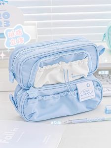 Rosyposy Large Capacity Canvas Pencil Case for Girls Middle And High School Students Cute Candy Colored Stationery Box