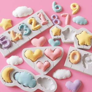 Number Heart Star Cloud Balloon Lollipop Silicone Mold Set DIY Fondant Cake Decorating Tools Chocolate Resin Clay Candle Mold