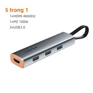 CABLETIME Slim 5 Trong 1 USB C Hub Cho MacBook Pro HDMI 4K 60Hz PD 100W USB 3.0 5Gbps Laptop Type C Docking Station