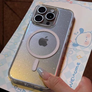 CrashStar MagSafe กลิตเตอร์ดีบางพิเศษโปร่งใสชิ้นแข็งกันกระแทกเคสโทรศัพท์สำหรับ iPhone 16 15 14 Pro Max 13 12 Pro Max 11ชาร์จไร้สายฝาครอบโทรศัพท์ชัดเจนแบบ HD เชลล์เคสเรียบง่ายขายดี