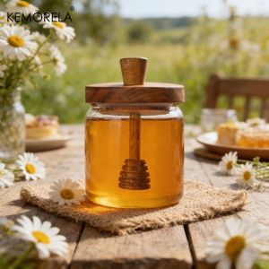 1/2PCS Glass Storage Bottles Honey Jars with Dipper and Lid Wide Mouth Honey Containers Syrup Dispenser for Storing Honey Syrup