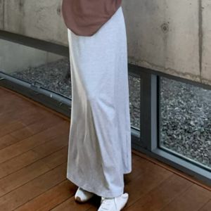 VKSOD | Lazy Style Casual Short Sleeve V-neck T-shirt Womens Summer Versatile Slimming Grey Midi Skirt Two-piece Set Half-length Skirt