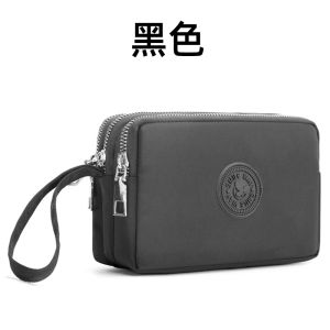 Three-Layer Nylon Clutch Bag Lightweight Waterproof Fashionable Phone Holder Handbag Compact Foldable Soft Handle Casual Bag