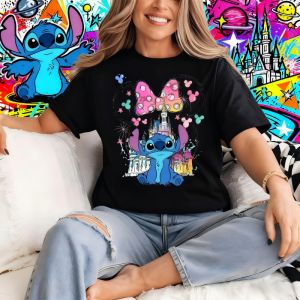 2025 ฤดูร้อนดิสนีย์สติทช์เสื้อยืดแขนสั้นลายการ์ตูนสำหรับเด็กผู้ชายและเด็กผู้หญิงฤดูร้อน 100% ผ้าฝ้ายแท้พิมพ์ลาย