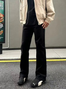 กางเกงยีนส์ทรงสลิมฟิตเอวสูงสำหรับผู้ชาย กางเกงขายาวทรงตรง สีดำ ทรงสลิมฟิต ทรงกระบอกเล็ก ทรงตรง ทรงเอวสูง