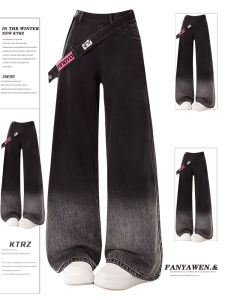 กางเกงยีนส์ทรงตรงเอวสูงไซส์ใหญ่สไตล์ย้อนยุคสไตล์อเมริกัน กางเกงขายาวทรงหลวมสำหรับผู้หญิง ฤดูใบไม้ร่วง 2025 ใหม่