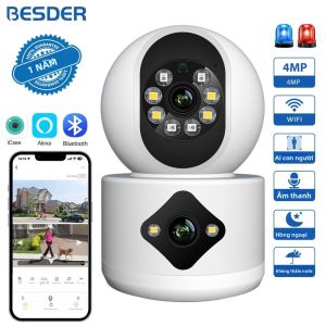 Camera IP WiFi BESDER 4MP Với Màn Hình Kép Chức Năng Giám Sát Trẻ Em Camera An Ninh Trong Nhà Xoay PTZ Tầm Nhìn Ban Đêm Màu Trắng