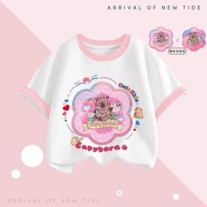 Cute Pure Cotton Short Sleeve Sparkling T-Shirt for Girls Baby Summer Fashionable Top Kids Cartoon Print Sweat Absorbent