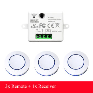 AXUS 10V 220V Mini Receiver 433HMz Wireless Round Button Remote 1RF Safey Switch Module 2200W Fr Home LED Lamp Bulb