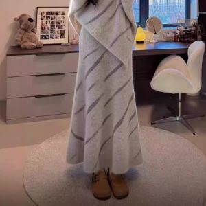 XUECAIQI | Irregular Stripe Gentle Knit Sweater Skirt Set
