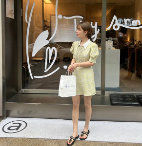 WXLSTUDIO Gentle Series French Waist Cinched Floral Dress Bubble Sleeve Long Dress Womens Clothing Spring Summer Dress