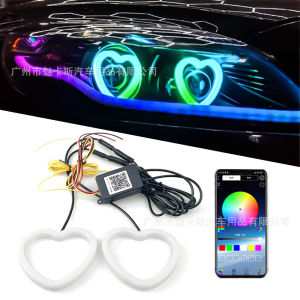 Car Angel Eyes RGB Cotton Halo Rings Bear Face Shape 12V Led Headlight DRL Angel Eye Heart Shaped With Amber Turning Light