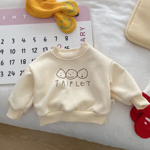 Thickened Fleece Childrens Sweatshirt Autumn Winter Casual Style Hoodie Thick Warm Overhead Baby Clothes Cartoon Print Trendy