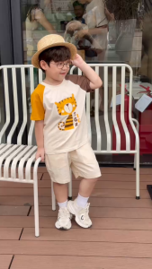Set bộ tay ngắn bé trai áo thun cotton Animal Vui Nhộn và quần short kaki 1 đến 7t BERNIE H0226B06Đ
