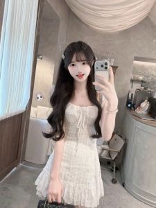 CHANGTONG | Đầm Ngắn Dây Kéo Eo Phong Cách Nhỏ Gọn
