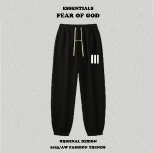 Loose Fleece Print Casual Sweatpants Couple Cuffed Trousers Three Bars Collaborative Series Youthful Popular Long Pants