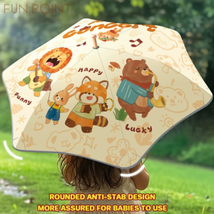 FUN POINT Childrens Umbrella with pulley Long Handle Umbrella UV Protection Waterproof Sun Cartoon Cute Automatic Umbrella gift for Kid